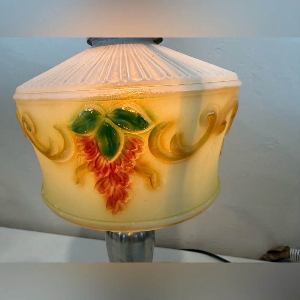 Vintage Metal Base Art Deco Green Painted  Boudoir Table Lamp‎ 3- Way Touch